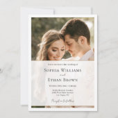 Elegant Script Zwart & Wit Overlay Fotobruiloft Kaart (Voorkant)