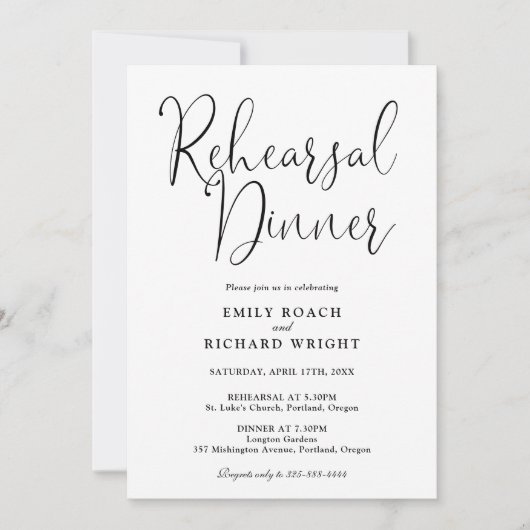 Elegant script zwart-wit proef diner kaart (Voorkant)