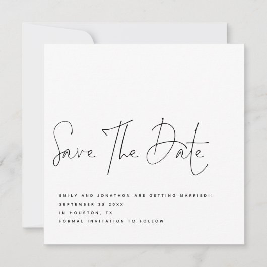 Elegant Script Zwart Wit QR Bruiloft Opslagdatum Kaart (Voorkant)