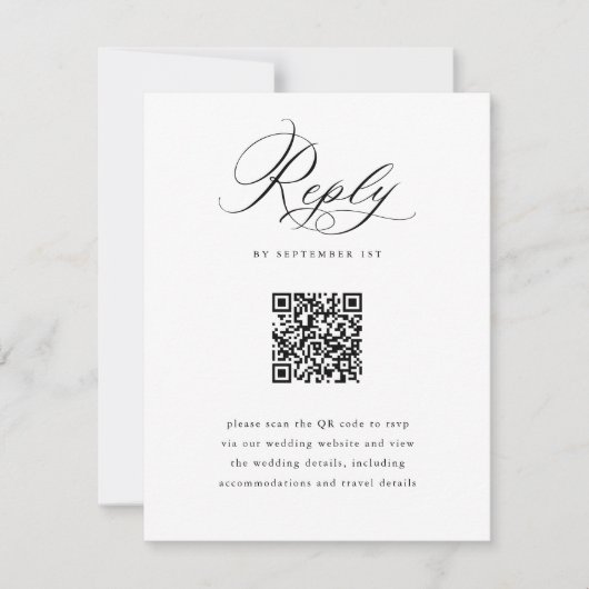 Elegant Script Zwart-wit QR Code Bruiloft RSVP Kaartje (Voorkant)