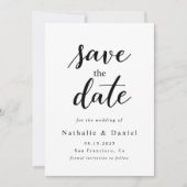 Elegant Script Zwart-wit QR Code Bruiloft Save The Date (Voorkant)