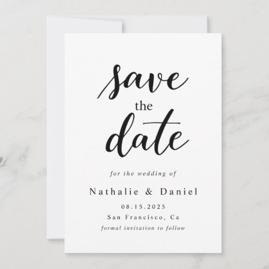 Elegant Script Zwart-wit QR Code Bruiloft Save The Date (Voorkant)