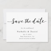 Elegant Script Zwart-wit QR Code Bruiloft Save The Date (Voorkant)