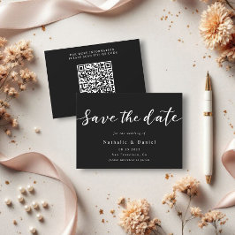 Elegant Script Zwart-wit QR Code Bruiloft Save The Date