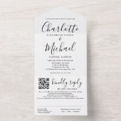 Elegant script zwart-wit QR-code trouwkaart All In One Uitnodiging (Binnen)