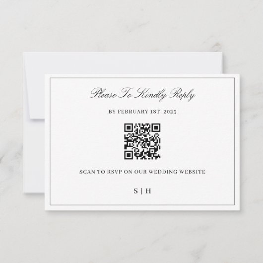 Elegant Script Zwart & Wit QR Code Wedding RSVP Kaartje (Achterkant)