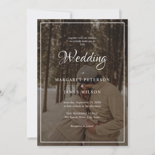 Elegant Script Zwart & Wit Rand Foto bruiloft Kaart (Voorkant)