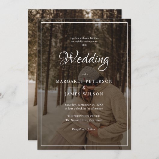 Elegant Script Zwart & Wit Rand Foto bruiloft Kaart (Voorkant / Achterkant)