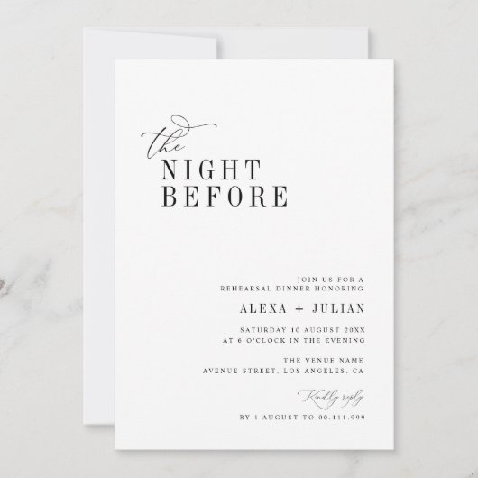 Elegant script zwart-wit repetitie diner kaart (Voorkant)