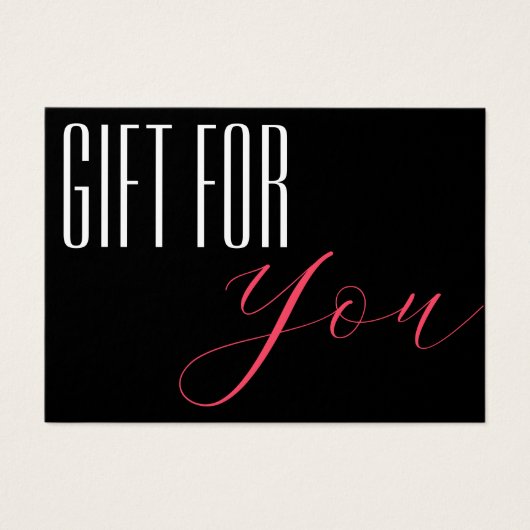 Elegant Script Zwart Wit & Roze Cadeaubon Visitekaartje (Voorkant)