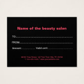 Elegant Script Zwart Wit & Roze Cadeaubon Visitekaartje (Achterkant)