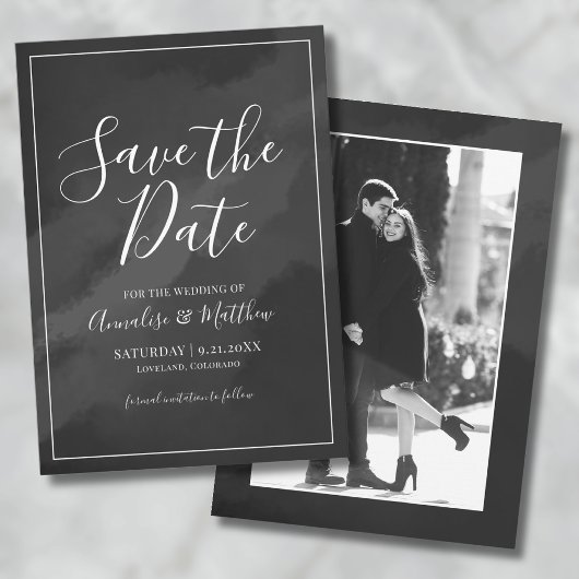 Elegant Script Zwart Wit Save the Date Wedding Kaart