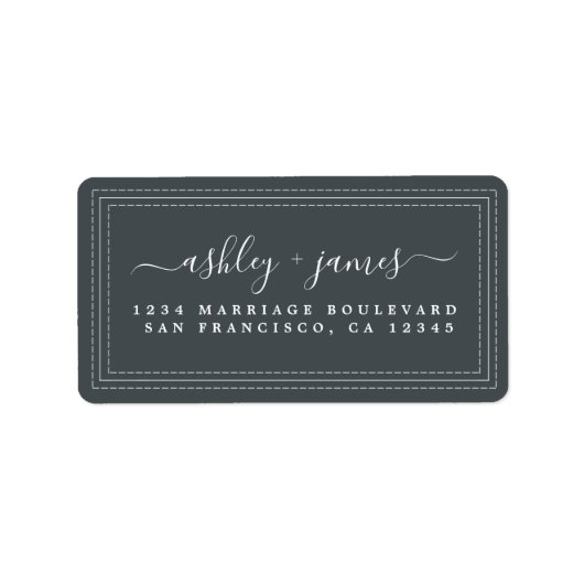 Elegant Script Zwart Wit Trouw Retouradres Etiket (Voorkant)