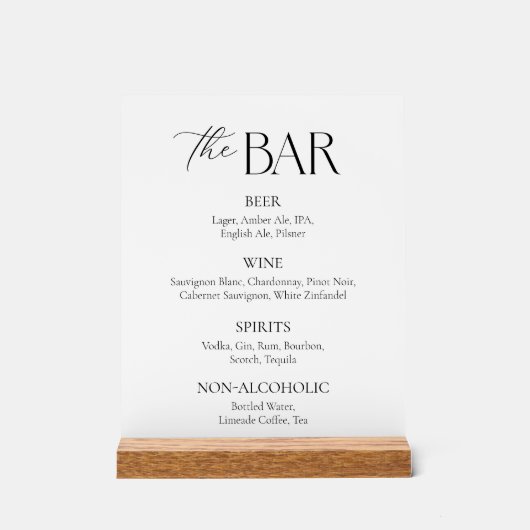 Elegant Script Zwart-wit Wedding Bar Acryl Bord (Voorkant)