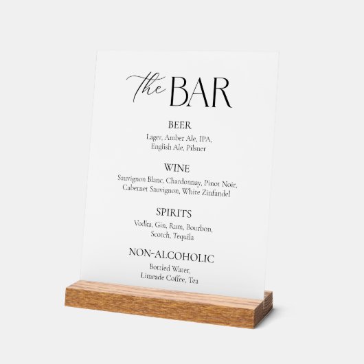 Elegant Script Zwart-wit Wedding Bar Acryl Bord (Hoek)