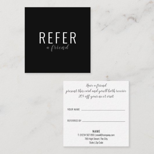 Elegant script zwart-wit zaken aanbevelingskaartje (Voorkant / Achterkant)