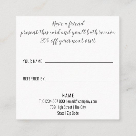 Elegant script zwart-wit zaken aanbevelingskaartje (Achterkant)