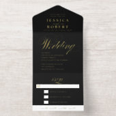 Elegant Script Zwarte Kalligrafie Huwelijk Folie All In One Uitnodiging (Binnenkant)