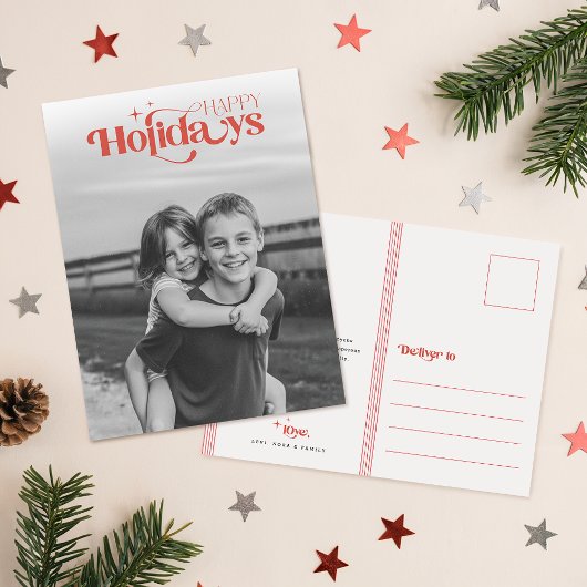 Elegant Script Zwarte Kinderen Foto Kerstmis Feestdagenkaart