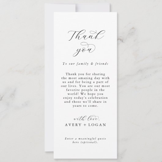 Elegant Script Zwarte Trouwtafel Bedankt Kaarten (Voorkant)