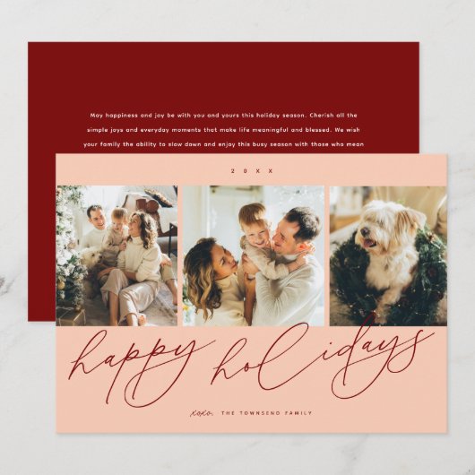 Elegant scripted Happiest Feestdagen 3 Familiefoto Feestdagenkaart (Voorkant / Achterkant)