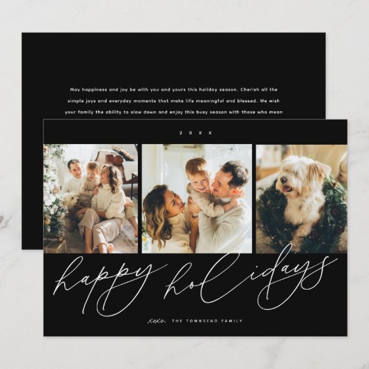 Elegant scripted Happiest Feestdagen 3 Familiefoto Feestdagenkaart (Voorkant / Achterkant)