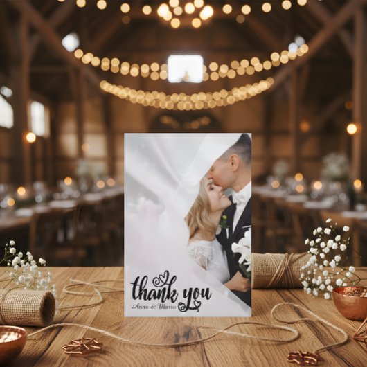 Elegant Scripted Wedding Thank You Card W Note Bedankkaart