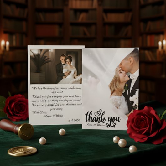 Elegant Scripted Wedding Thank You Card W Note Bedankkaart