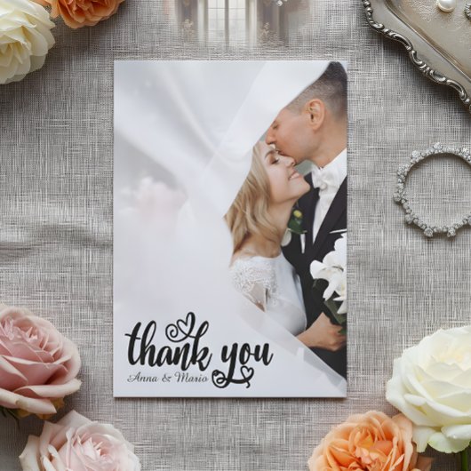 Elegant Scripted Wedding Thank You Card W Note Bedankkaart