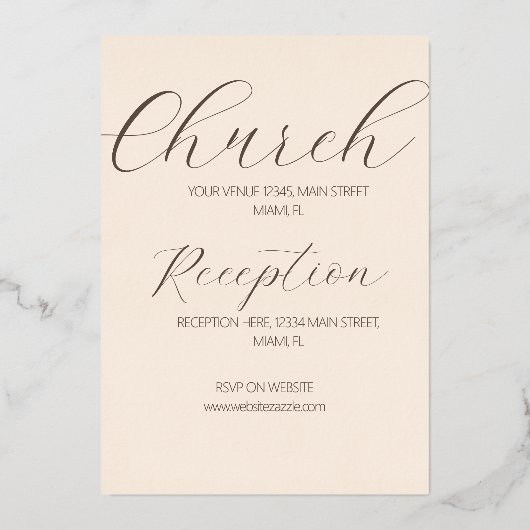 ELEGANT Scripting Rustic Tan Wedding Folie Uitnodiging (Achterkant)