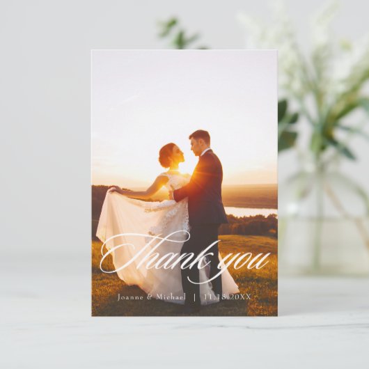 Elegant Scripting Wedding Dank u Kaart W Nota (Staand voorkant)