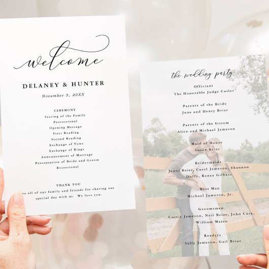 Elegant scriptpapier dubbelzijdig fotoprogramma flyer