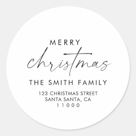 Elegant scriptversie voor kerstretouradres ronde sticker (Voorkant)