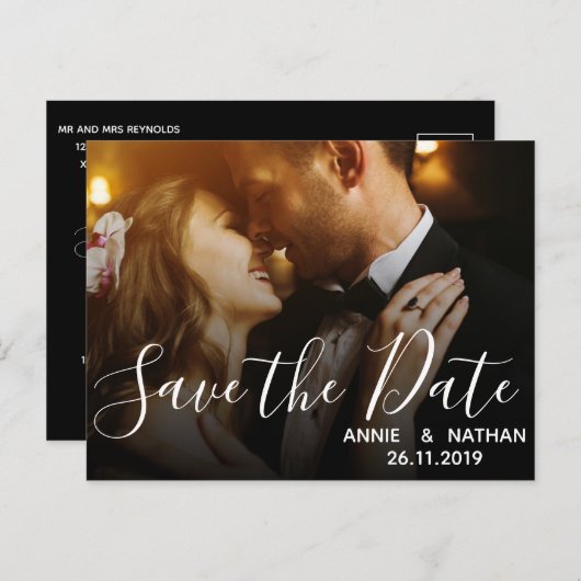 Elegant Scrit Wedding Photo Save the Date Briefkaa Uitnodiging Briefkaart (Voorkant / Achterkant)