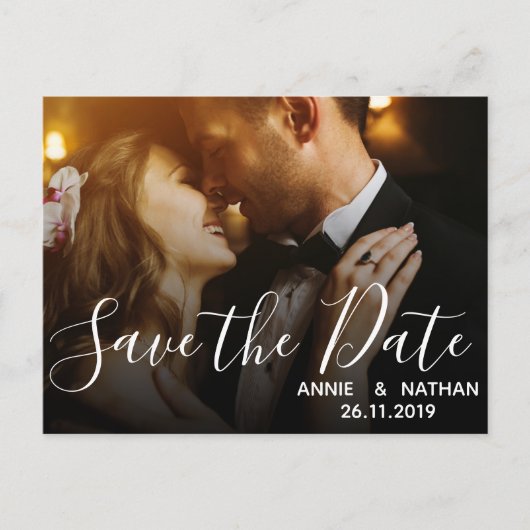 Elegant Scrit Wedding Photo Save the Date Briefkaa Uitnodiging Briefkaart (Voorkant)