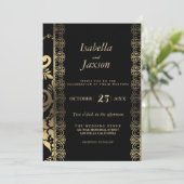 Elegant Scroll Black en Gold Kaart (Staand voorkant)