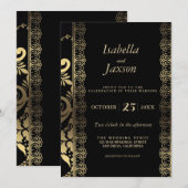 Elegant Scroll Black en Gold Kaart (Voorkant / Achterkant)