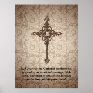 Elegant Scroll Christelijk Kruis met wervelkolom A Poster