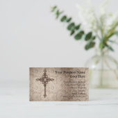 Elegant Scroll Christelijk Kruis met wervelkolom A Visitekaartje (Staand voorkant)