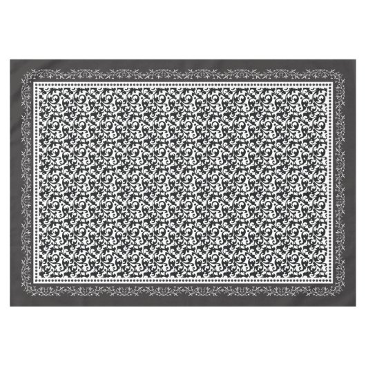 Elegant Scroll Damask Black en White Tafelkleed (Voorkant (Horizontaal))