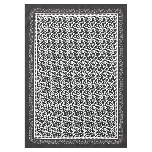 Elegant Scroll Damask Black en White Tafelkleed (Voorkant)