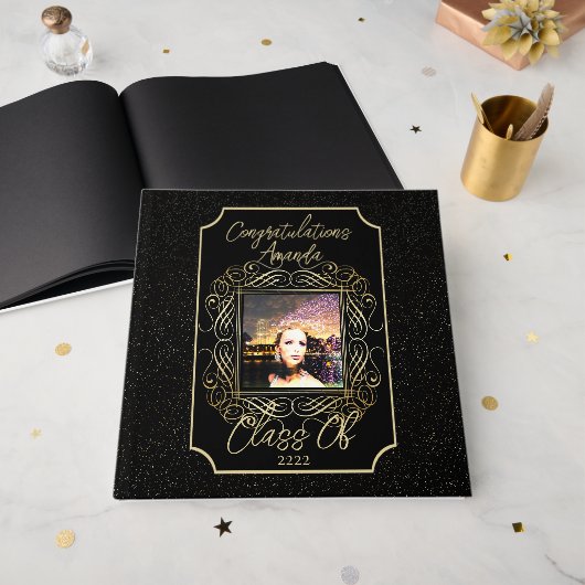 Elegant Scroll + Gold Dots Congratulation Class of Gastenboek (Voorkant open)