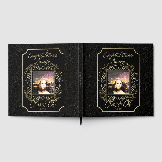 Elegant Scroll + Gold Dots Congratulation Class of Gastenboek (Volledig)