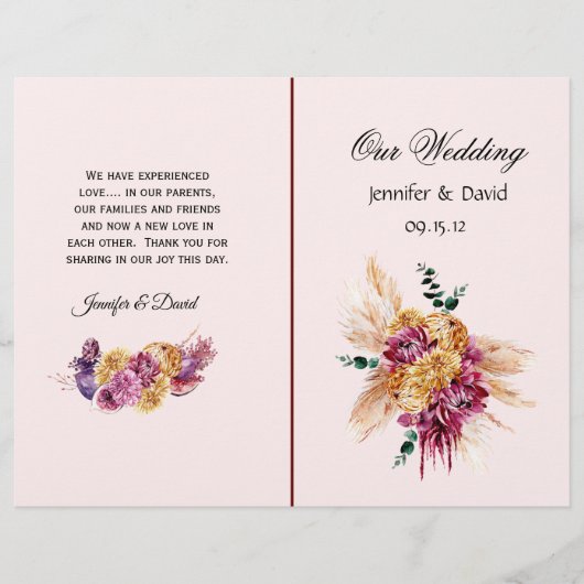 Elegant Scroll & Hearts Wedding Program (Voorkant)