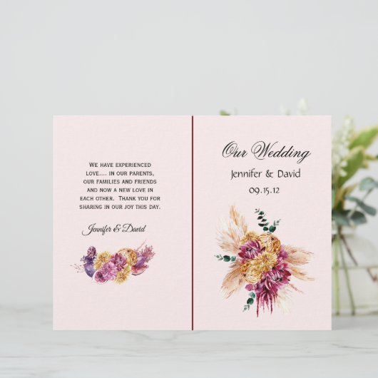 Elegant Scroll & Hearts Wedding Program (Staand voorkant)