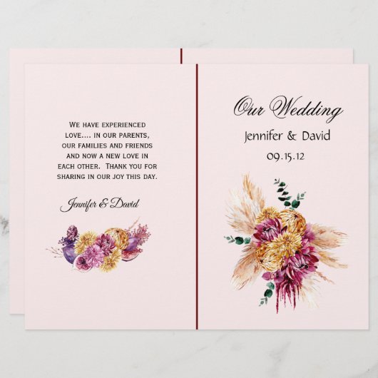 Elegant Scroll & Hearts Wedding Program (Voorkant / Achterkant)