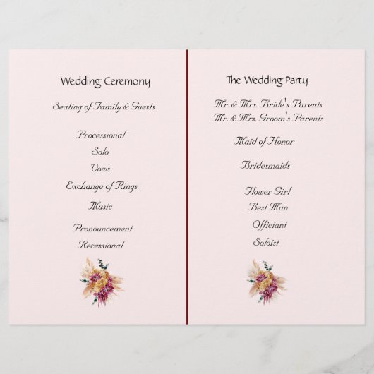 Elegant Scroll & Hearts Wedding Program (Achterkant)