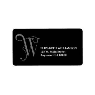 Elegant Scroll Monogram W in grijs & zwart adres Etiket