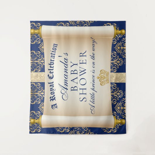 Elegant Scroll Prince Baby shower Achtergrond Wandkleed (Voorkant)