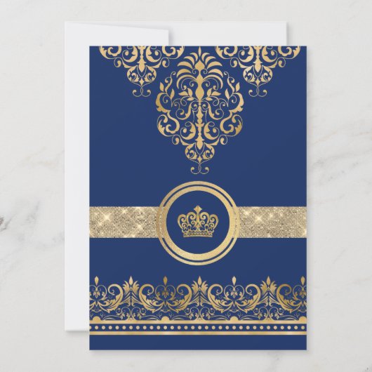 Elegant Scroll Prince Baby shower Uitnodiging (Achterkant)